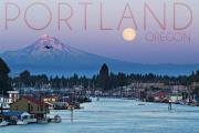 Full Moon Portland Skyline Magnet