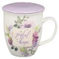 Christian Art Gifts Ceramic Mug with Lid for Women Be Joyful in Hope - Romans 12:12, 13 Oz.