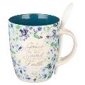 Christian Art Gifts Ceramic Mug with Spoon for Women by Grace You Have Been Saved - Ephesians 2:8 Inspirational Bible Verse, 12 Oz.