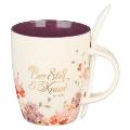 Christian Art Gifts Ceramic Mug with Spoon for Women Be Still and Know - Psalm 46:10 Inspirational Bible Verse, 12 Oz.