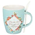 Christian Art Gifts Ceramic Mug with Spoon for Women May the Lord Bless You - Numbers 6:24 Inspirational Bible Verse, 12 Oz.