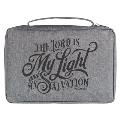 Christian Art Gifts Polyester Bible Cover with Zippered Pocket and Pen Storage: The Lord Is My Light - Psalm 27:1 Inspirational Bible Verse, Gray, Med