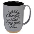 Christian Art Gifts Ceramic Coffee and Tea Mug for Men: The Lord Is My Strength - Psalm 28:7 Inspirational Bible Verse, Gray and Black, 15 Fl. Oz.