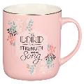 Christian Art Gifts Ceramic Coffee & Tea Mug for Women: The Lord Is My Strength - Psalm 118:14 Inspirational Bible Verse, Pink, 12 Oz.