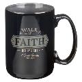 Christian Art Gifts Ceramic Coffee & Tea Mug: Walk by Faith - 2 Corinthians 5:7 Inspirational Bible Verse, Black, 14 Oz.