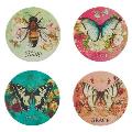 Christian Art Gifts Decorative Ceramic Coaster Set of 4: Bees & Butterflies - Multicolor for Cold & Hot Beverage Cups & Mugs