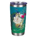 Christian Art Gifts Stainless Steel Floral Blue Peacock Travel Mug for Women: Blessed - (18oz Double Wall Vacuum Insulated Coffee and Tea Mug W/Lid)