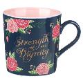 Christian Art Gifts Large Ceramic Novelty Scripture Coffee & Tea Mug for Women: Strength & Dignity - Proverbs 31:25 Inspirational Bible Verse, Floral,