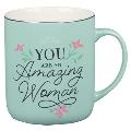With Love Inspirational Coffee Mug for Women, You Are an Amazing Woman Teal/White Ceramic, 14 Oz.