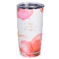 Heartfelt Insulated Travel Mug Hope Anchors the Soul, Coral Poppies, Stainless Steel