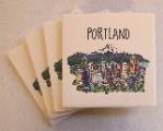 Portland Oregon Cityscape Line Drawing Coaster Set of 4