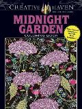 Creative Haven Midnight Garden Coloring Book: Heart & Flower Designs on a Dramatic Black Background