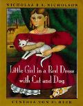 Little Girl In A Red Dress With Cat & Do