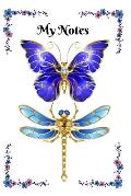 Blue and Gold Butterfly and Dragonfly Notebook