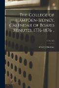 The College of Hampden-Sidney. Calendar of Board Minutes, 1776-1876 ..; 1776-1876