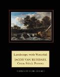 Landscape with Waterfall: Jacob van Ruisdael Cross Stitch Pattern