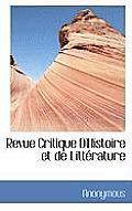 Revue Critique D'Histoire Et de Litt Rature