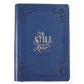 Classic Faux Leather Journal Be Still and Know Psalm 46:10 Bible Verse Navy Blue Inspirational Notebook, Lined Pages W/Scripture, Ribbon Marker, Zippe