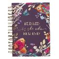 Large Hardcover Journal Blessed Is She Who Believes Floral Bird Eggplant Inspirational Wire Bound Notebook W/192 Lined Pages