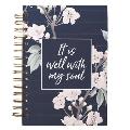Inspirational Spiral Journal Notebook for Women It Is Well Navy Blue Floral Wire Bound W/192 Ruled Pages, Large Hardcover, with Love