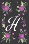 H: Letter H Initial Monogram Notebook, for Kids, Girls & Women - Pink Floral with letter H glossy and smooth finish cover