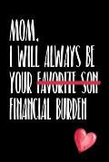 Mom, I Will Always Be Your Favorite Son Financial Burden: Funny birthday Christmas mothers day gift better than a card