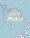 Goal Digger: Inspirational Quote Notebook, Soft Blue Marble and Gold 8.5 x 11, 120 College Ruled Pages