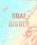 Goal Digger: Inspirational Quote Notebook, Deep Blue and Pastel Marble and Rose Gold - 7.5 x 9.25, 120 College Ruled Pages