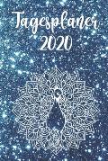 Tagesplaner 2020: Tageskalender - 1 Seite = 1 Tag - ca. Din A5 - Jahreskalender - Mandala Pfau - blau