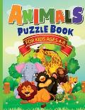 Animals Puzzle Book for Kids Ages 4-8: Fun, Quick & Easy Solution for Boredom for Boys & Girls. 70 + Pages Activity Book that includes Drawing, Colour