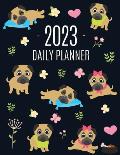 Pug Planner 2023: Funny Tiny Dog Monthly Agenda January-December Organizer (12 Months) Cute Canine Puppy Pet Scheduler with Flowers & Pr