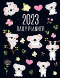Koala Planner 2023: Australian Outback Animal Agenda: January-December Pretty Pink Butterflies & Yellow Flowers Monthly Scheduler For Work