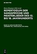 Katalog Der Texte. Jungerer Teil. Hans Sachs (1701-3400)