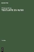 Textliste Zu III/50: Festschrift F?r Eberhard Zwirner. Teil I
