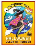 Papercut Art Halloween: Color by Number Coloring Book for Adults
