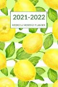 2021 2022 Weekly & Monthly Planner: Striped Green Leaves Lemon Cover, Pocket-sized Academic Planner Mid-Year July 2021 to June 2022, Calendar Organize