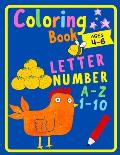 Coloring book letter A-Z Number 1-10: Fun with Numbers, Letters, Animals Easy and Big Coloring Books for Toddlers Kids Ages 2-4, 4-6, Boys, Girls, Fun