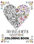 50 hearts coloring book: Beautiful floral hearts to color for Mindfulness and Stress Relaxation Relief; Hearts with flowers, birds, trees, natu